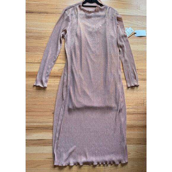 Leith Champagne Gold Long Sleeve Sheer Midi Dress Size 1X NWT Party Holiday NYE - Picture 2 of 16